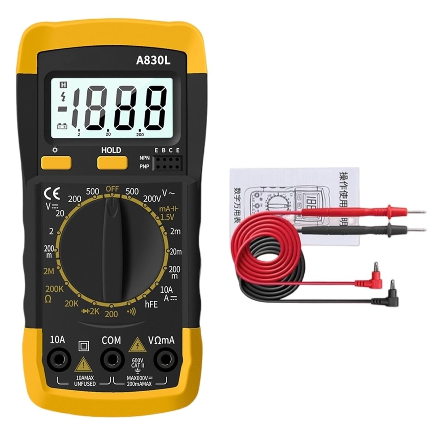 1pc A830L Digital Multimeter AC Voltage Diode Freguency Multifunction Volt Tester Test Current Voltmeter Ammeter(Black)