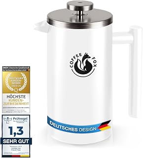 Coffee Fox® French Press Edelstahl 350 ml Thermo Kaffeebereiter weiß matt