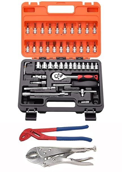 Digital Craft Multifunction Hand Tool Kit Car Ratchet Wrench Assembly Tool Household Repair Tools Automotive Set 46PC Socket Set,10