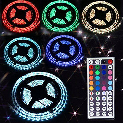 Tagital 16.4ft 5M Waterproof Flexible Strip 300leds Color Changing RGB SMD5050 LED Light Strip Kit RGB 5M +44Key Remote+12V Power Supply