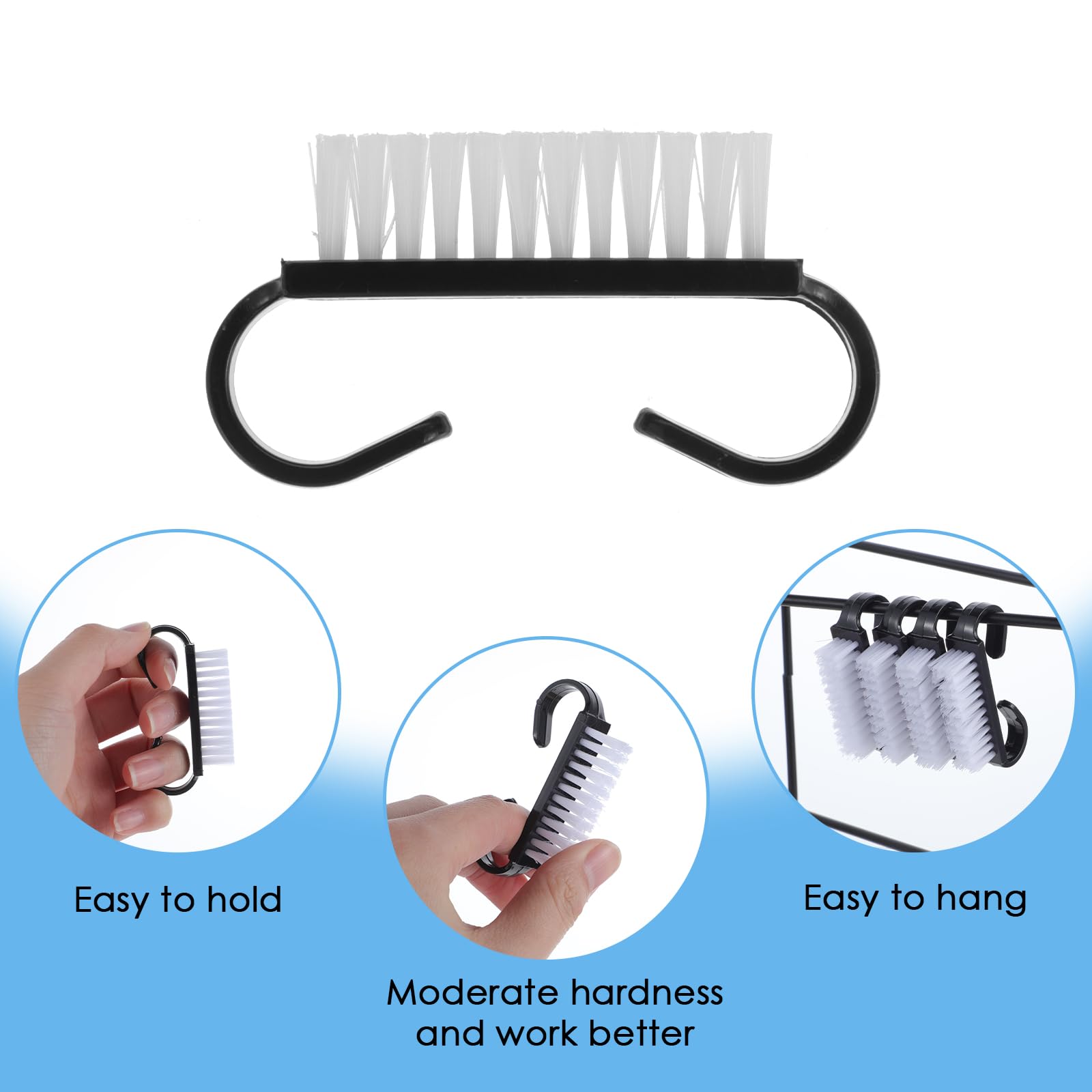 Lot de 20 brosses à ongles avec poignée - Noir - Mini brosse à ongles avec poignée - Pour manucure, exfoliant et nettoyage des ongles