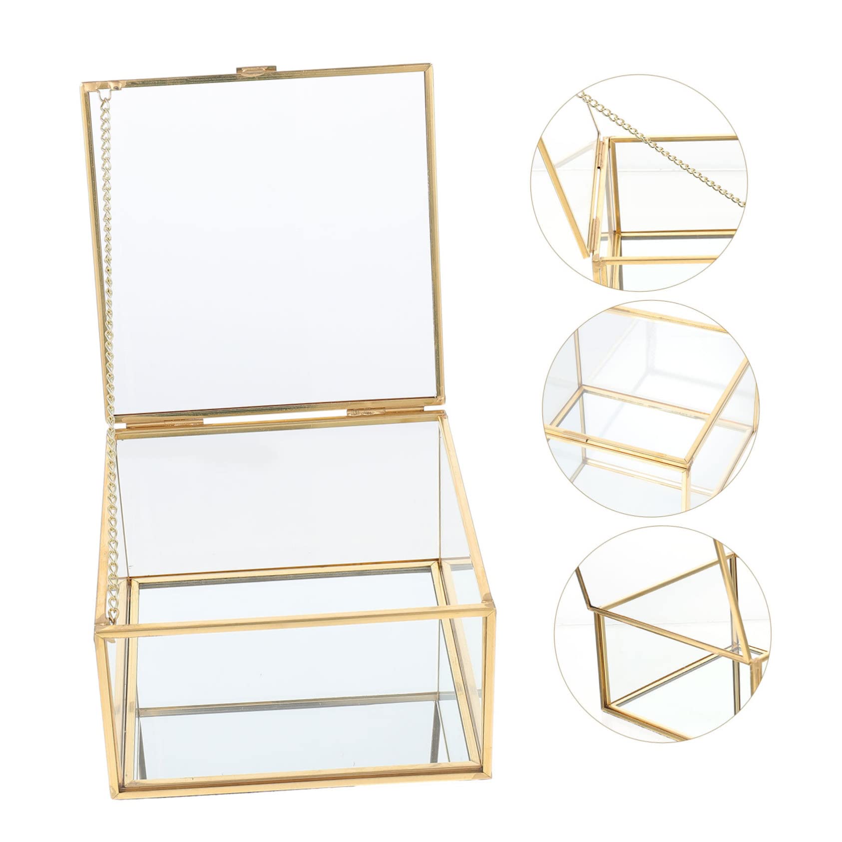 Caja de Almacenamiento Organizador Fácil de Transportar Tapa de Vidrio Dorado para Joyas Espacio para Uso Personal Viaje