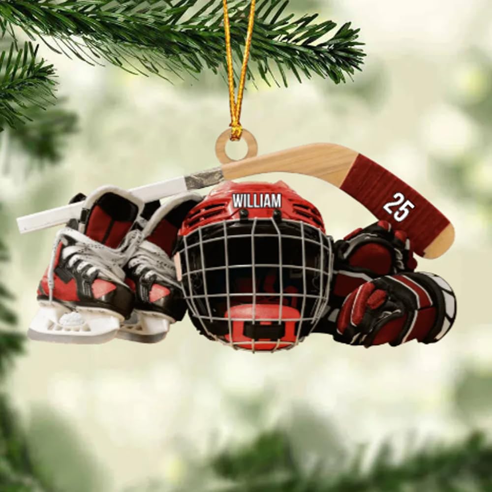 Personalized Hockey Ornaments, Hockey Ornaments for Christmas Tree Hockey Helmet 2D Flat Shape Acrylic Ornament,Hockey Player Gifts, Gift for Hockey,