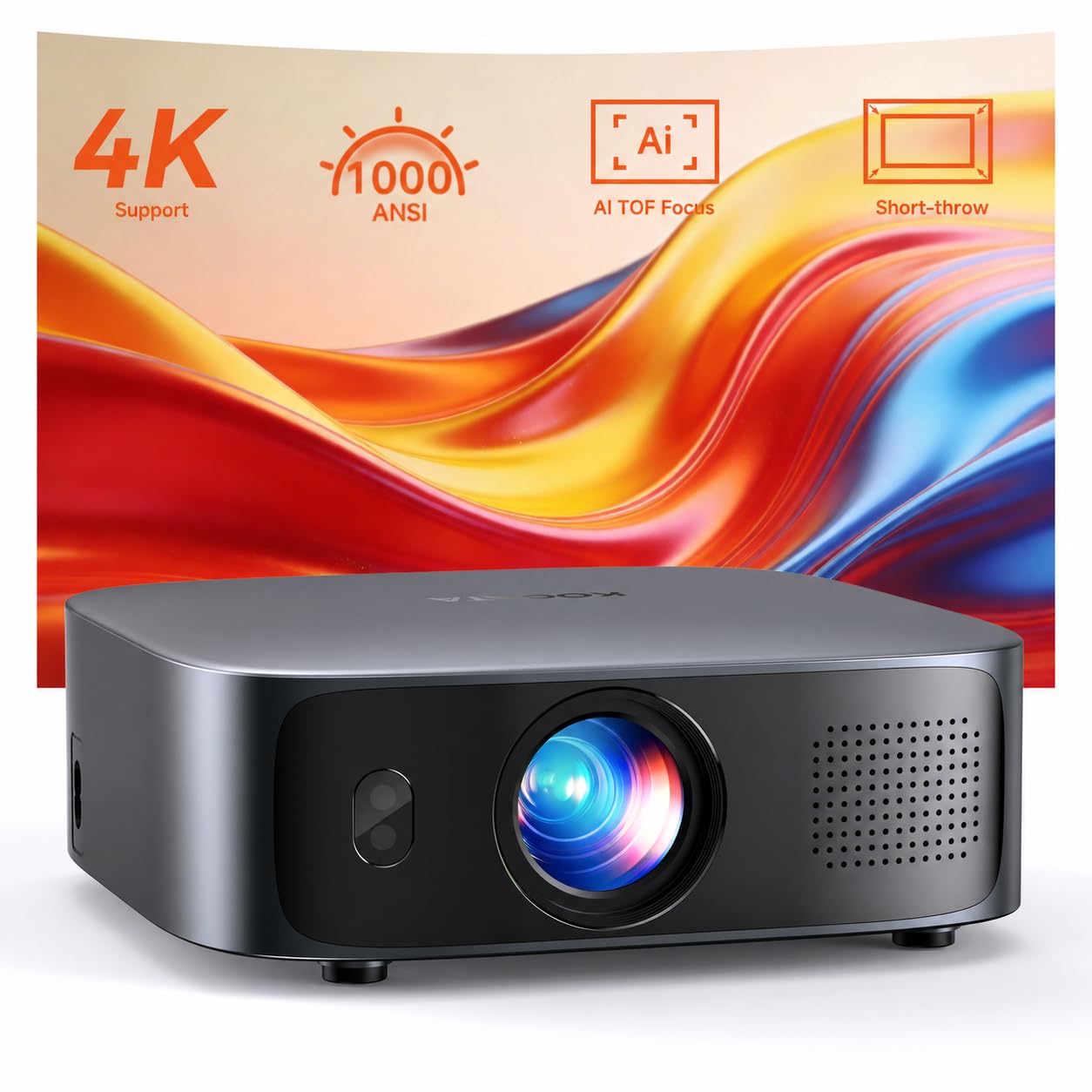 Smart Beamer 4K kompatibel mit Netflix & Dolby Audio, KOGATA Kurzdistanz Projektor mit Autofokus & 6D Trapezkorrektur, WiFi/Bluetooth, Native 1080P Heimkino Beamer für Outdoor & Schlafzimmer