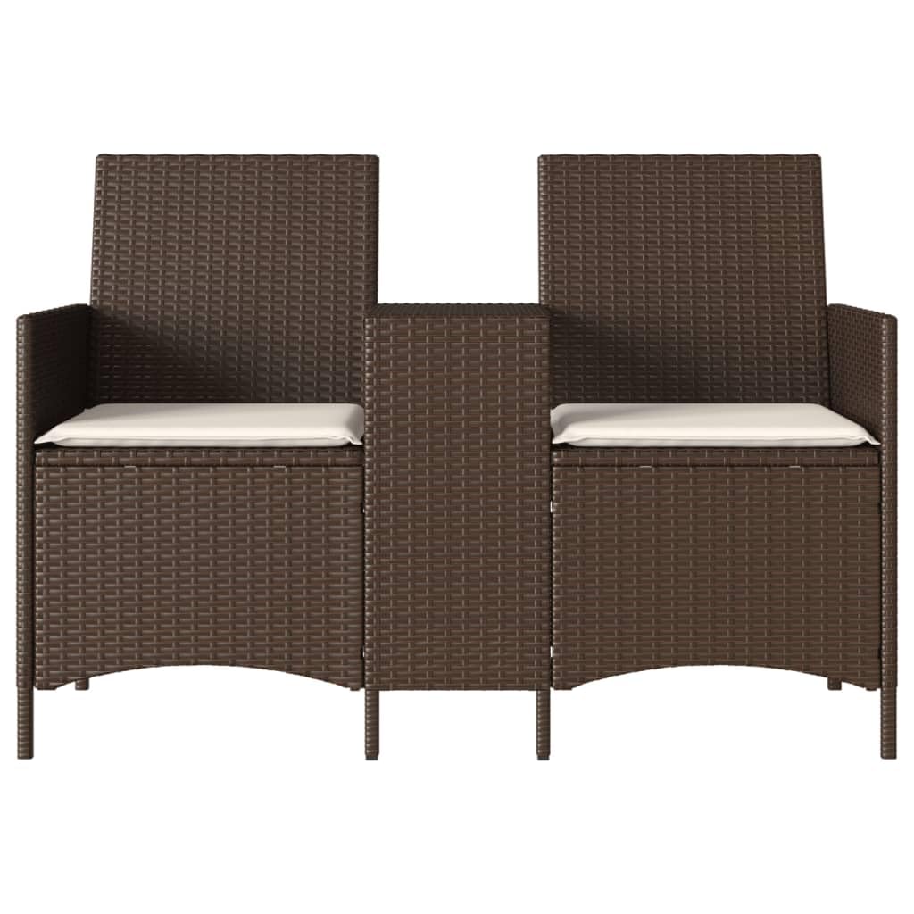 vidaXL Ogrodowa sofa 2-os. ze stolikiem i poduszkami brązowy rattan PE