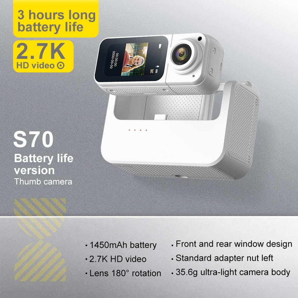 2.7K Thumb Camera WiFi Action Camera 180° Rotazione Sport Cam DV Ciclismo Registratore Videocamera con di Ricarica Bianca