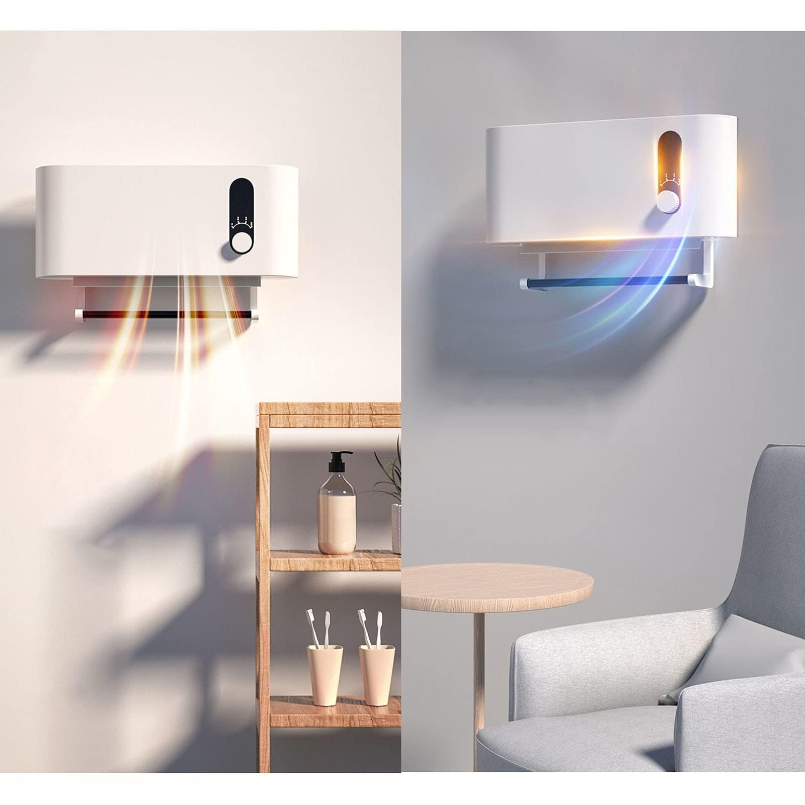 Termoventilatore Elettrico da Parete da 2000 W - Radiatore da Bagno Impermeabile IPX4 con portasciugamani. Soluzione di Riscaldamento Elegante e Pratica per casa e uffici