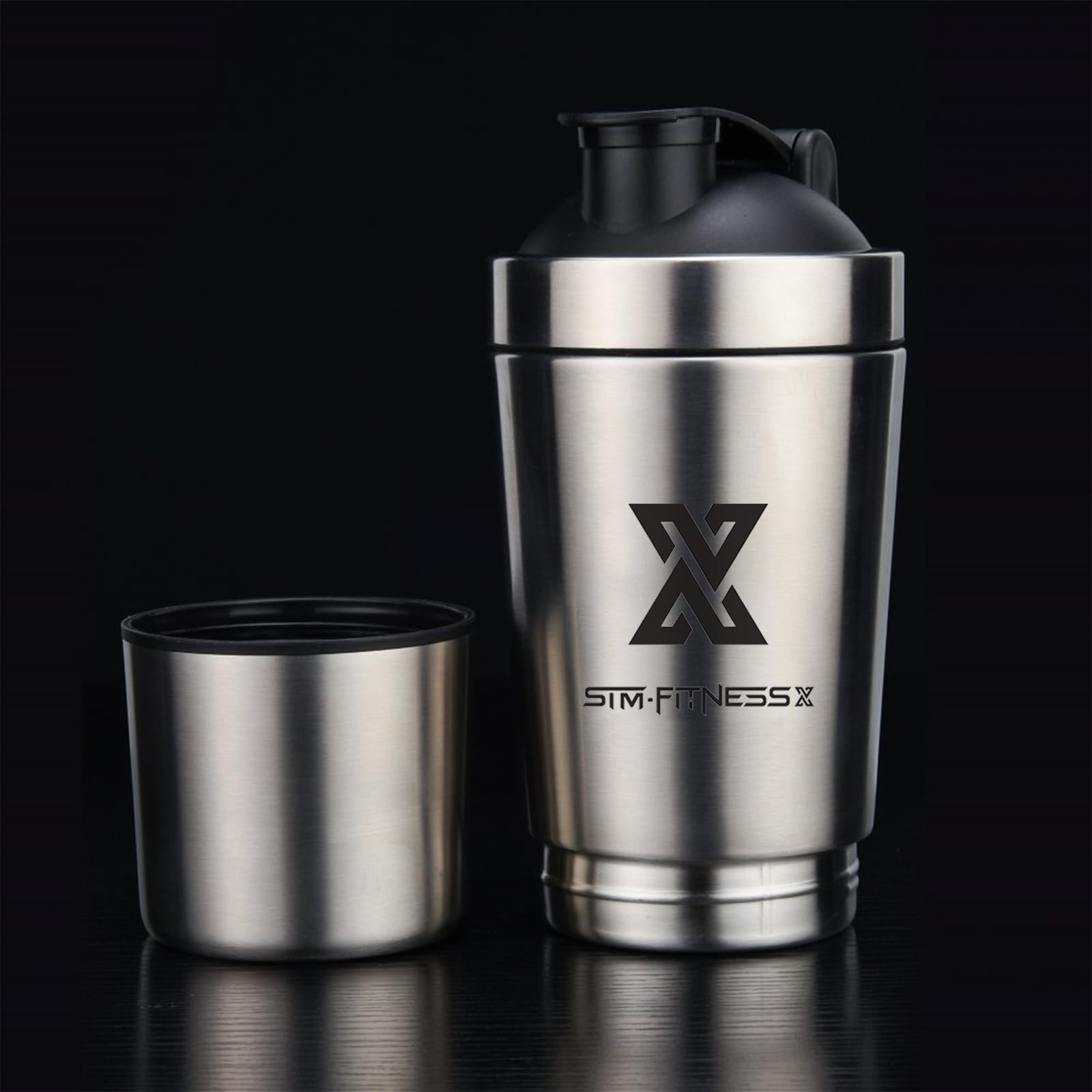 X SIM FITNESSX Fitness Sport Bottle Shaker per Proteine Acciaio Inox in Acciaio da capacità 700ML/591ML+200ML (591ML+200MLcontenitore proteico)