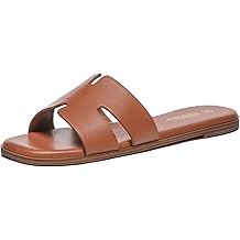 Women's Dressy Flat Sandals Comfortable Slip On Leather Slide Sandals