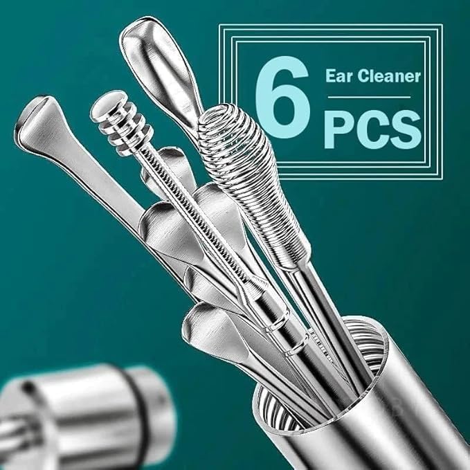 Image of 3 PACK 6-in-1 Ear Wax Cleaner - Resuable Ear Cleaning Tools with Aluminum Tube - Ear Pick Wax Remover Tool Kit with Ear Curette Cleaner and Spring Ear Buds Cleaner Fit in Pocket Great for Traveling