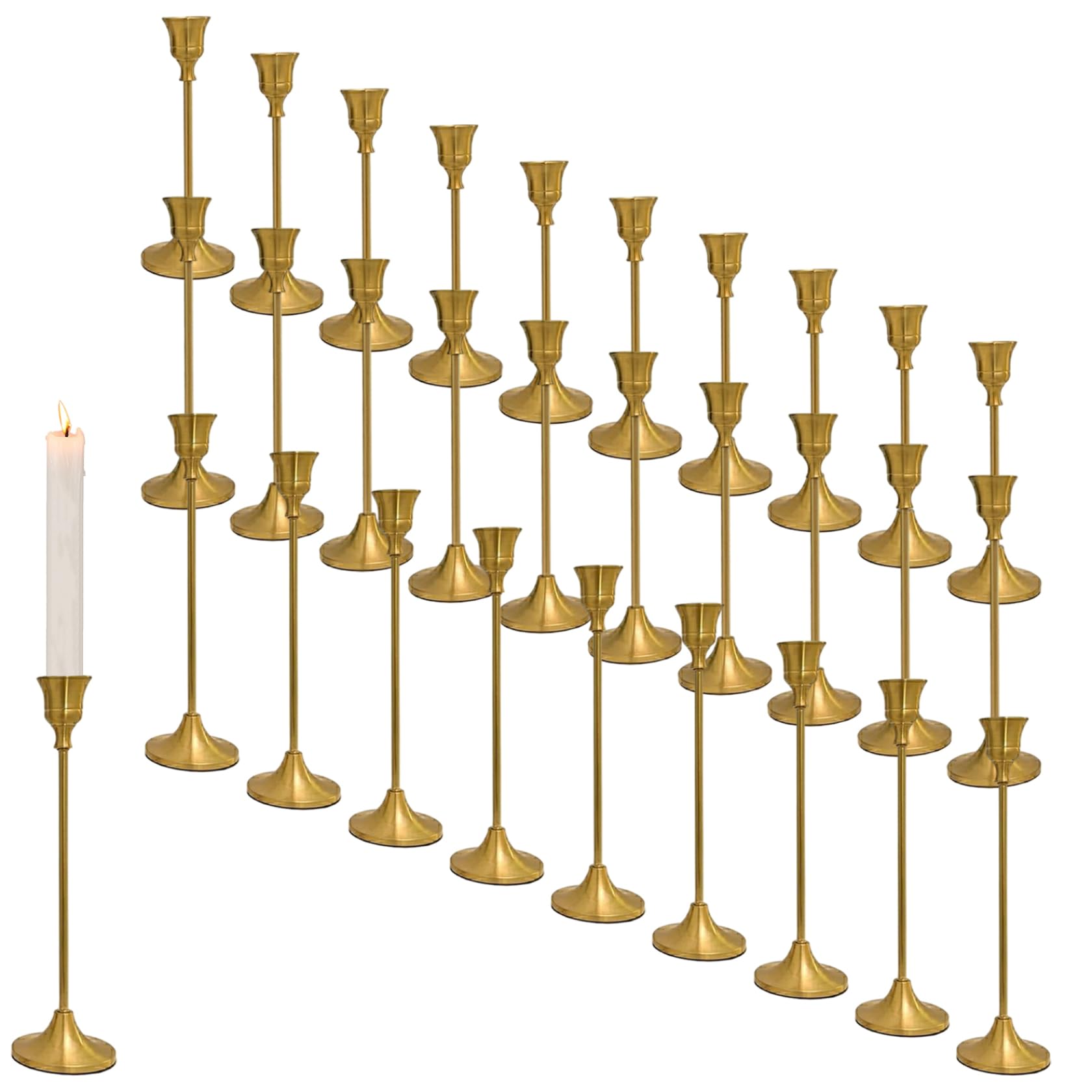 Bougeoir doré, 30 pièces bougeoirs dorés 6, 3/7, 7/8, 9 Pouces bougeoirs Coniques en métal Vintage pour Anniversaire, Mariage, dîner, bougeoir Conique