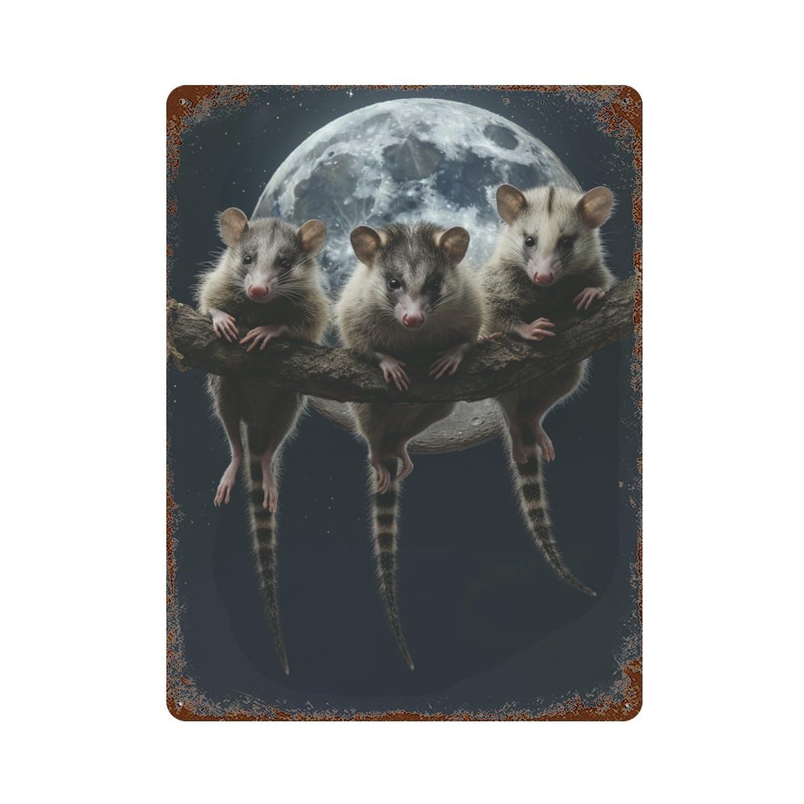 Rust Effect Possums Under The Moonlight Rustic Tin Plaque 15.7"x11.8", Old School Wall Decor for Shed, Workshop And Garage Wall Decor