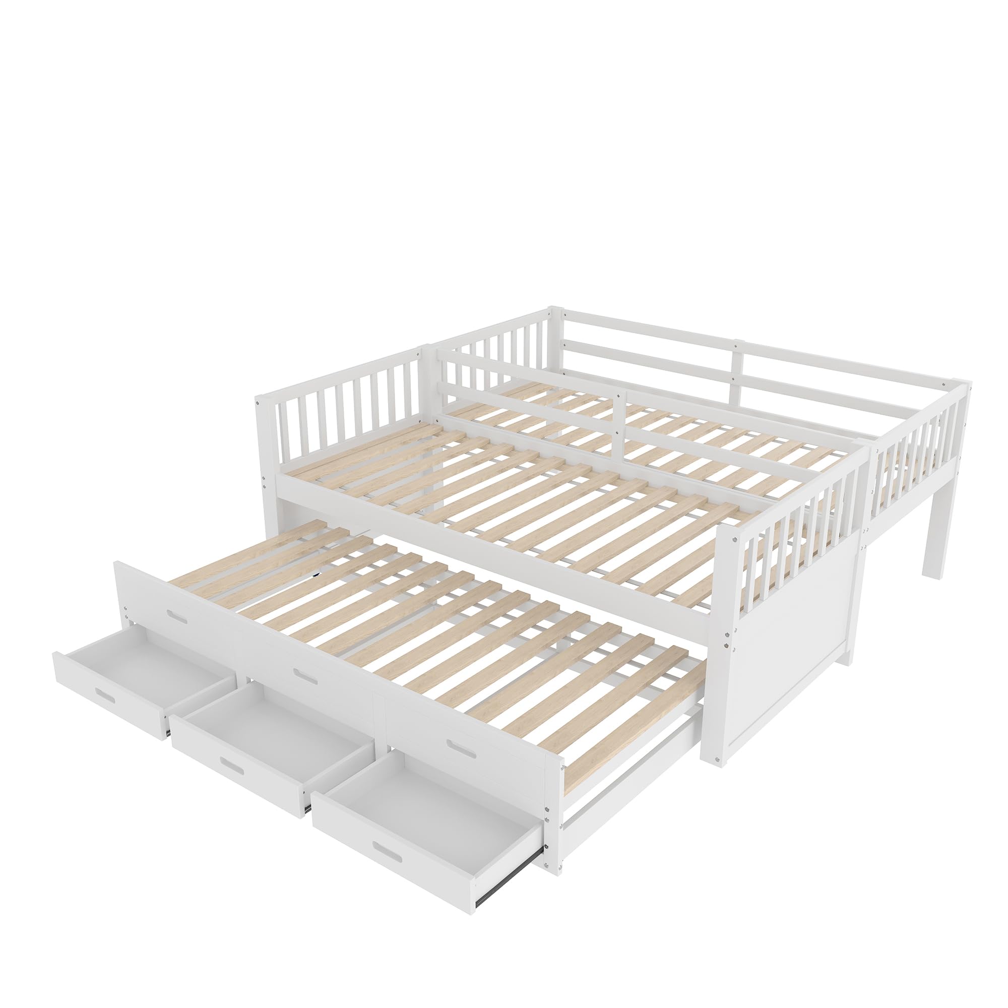 Letto a castello 90 x 200 cm, letto per bambini e bambine, struttura in pino e MDF con scaletta con letto estraibile e 3 cassetti (bianco, 90 x 200 cm)