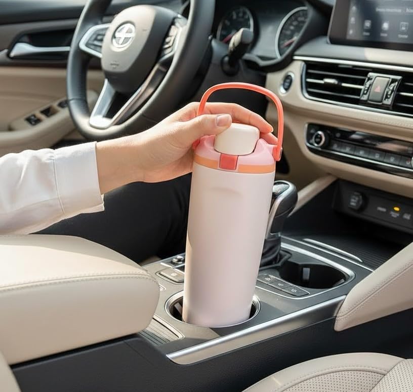 Image of LHOTSE Gym Water Bottle 30oz - Leak Proof Lock Lid, Matte Metallic Finish, Carry Handle, Durable Stainless Steel, Perfect for Workout & Sports (Daisy, 900 ML)