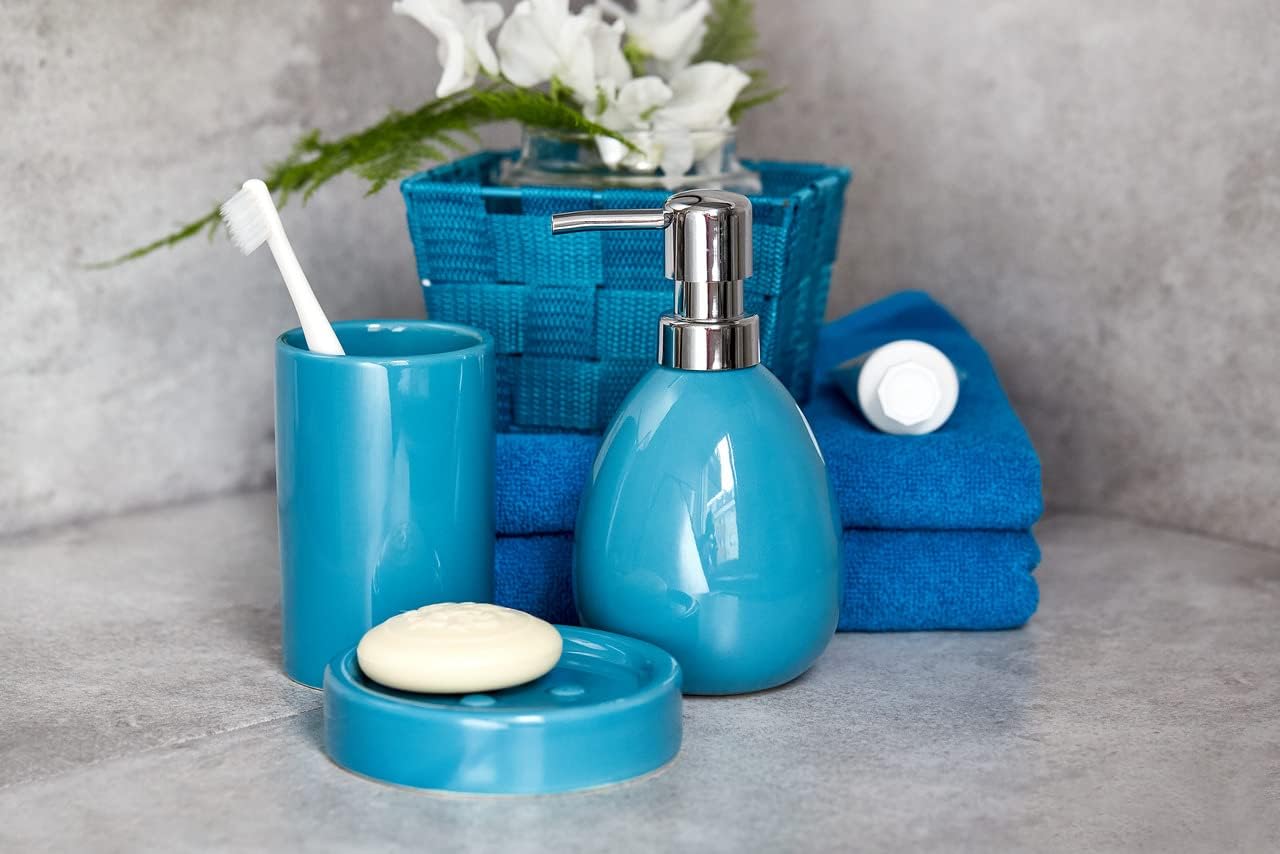 Wenko Tumbler Polaris Petrol-Holder for Toothbrush and Toothpaste, Ceramic, 7.5 x 7.5 x 11.2 cm