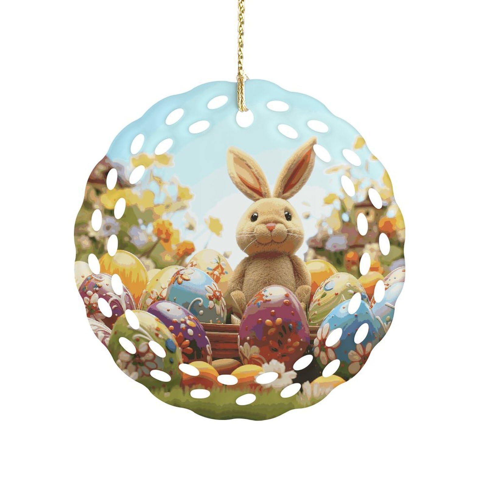 Fodpand Women's Style Easter Colorful Eggs Ceramic Ornament For Home Decor 3.2" Round Tree Decoration Christmas Ornaments For Men Double-Sided Design