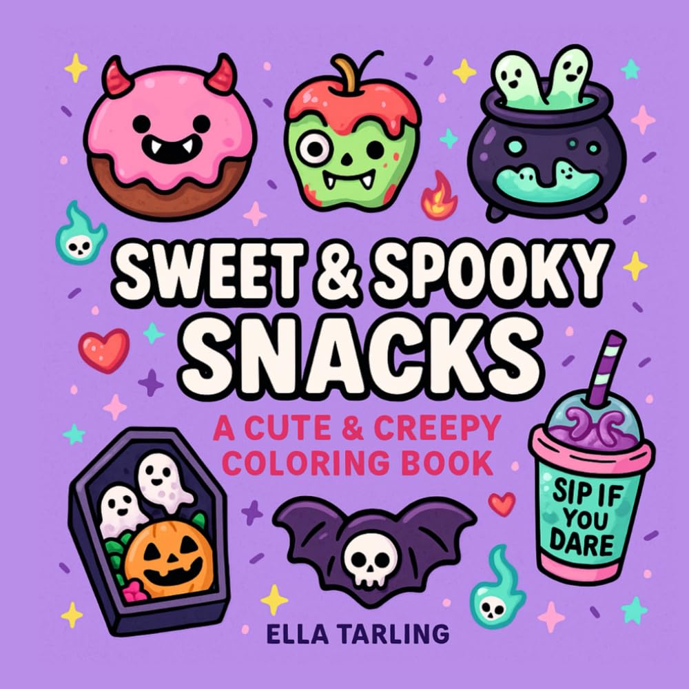 Sweet & Spooky Snacks – A Cute & Creepy Coloring Book for Kids & Adults: 40 Simple & Fun Designs of Halloween-Inspired Treats, Sweets, and Drinks to Color