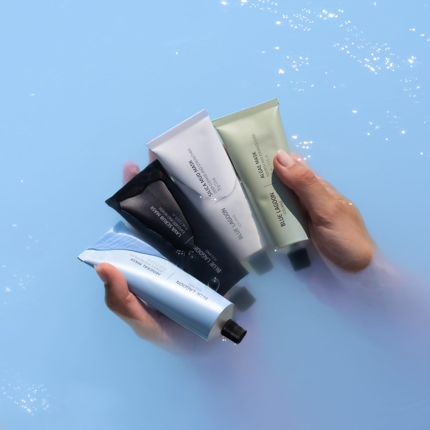 Blue Lagoon Hautpflege Signature Masks - Bioaktive Gesichtsmasken - Silica Mud/Algae/Mineral/Lava Scrub Mask - Reinigung/Feuchtigkeit/Peeling & Pflege - Fullsize Set- 4 Stück, je 75ml