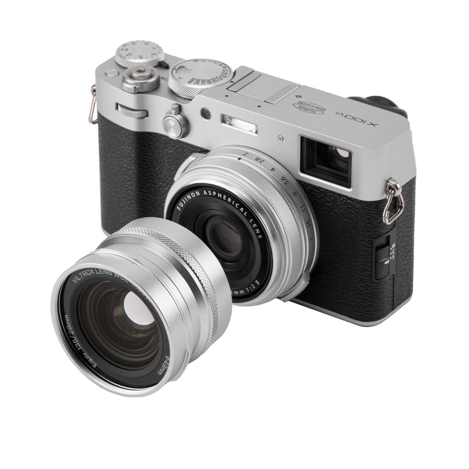 VILTROX Lente convertidora gran angular para Fujifilm X100, extiende la X100 a una perspectiva clara de 19 mm, detección automática de longitud focal, construcción ligera (plata)