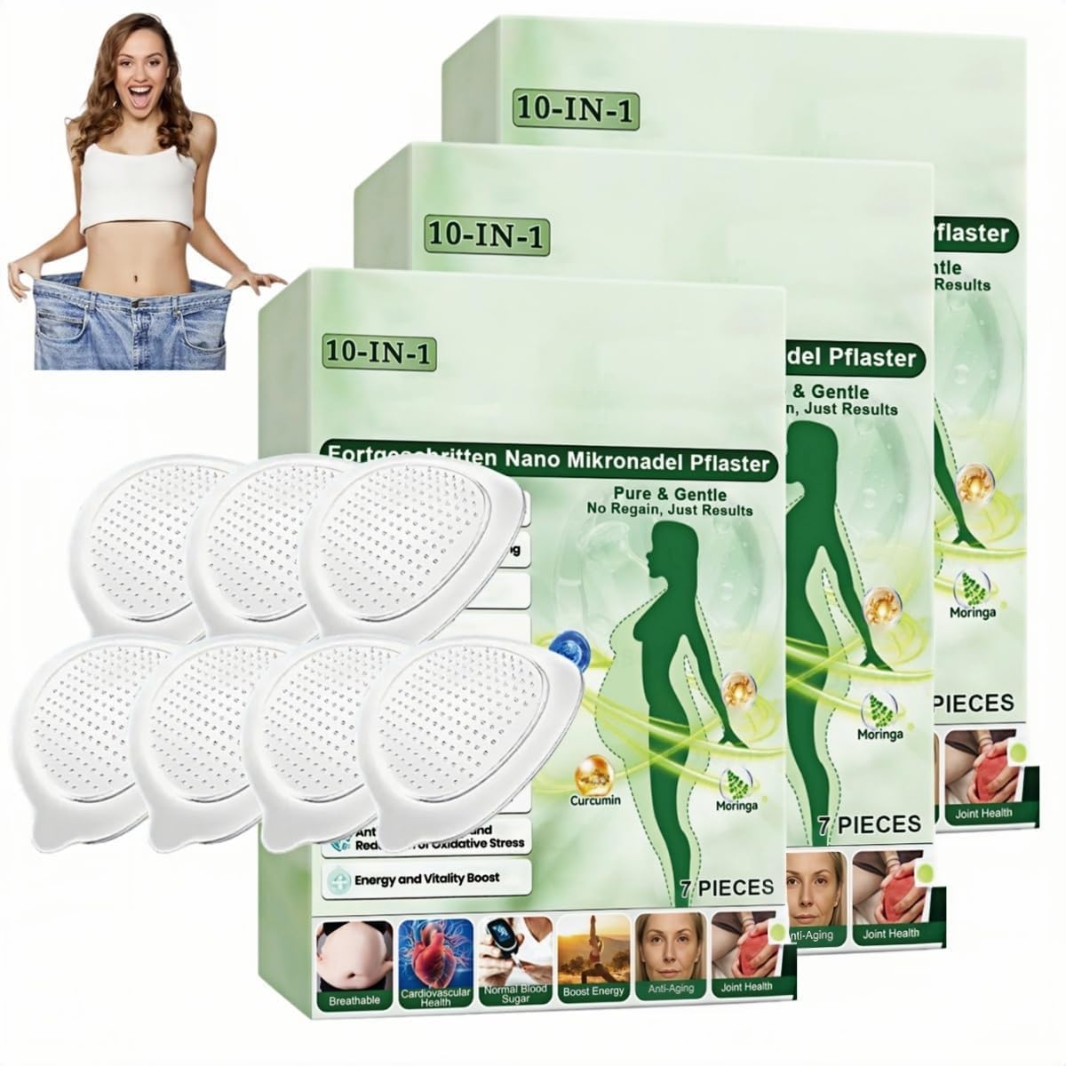 21Stück Moringa NAD+ 10-in-1 Nano-Mikronadel-Patch,2026 Neu NatürlicheMoringa Berberin Pflaste,diskretes Nano Mikronadel Pflaster für Empfindliche Haut Geeignet und Alle Körpertypen ﻿