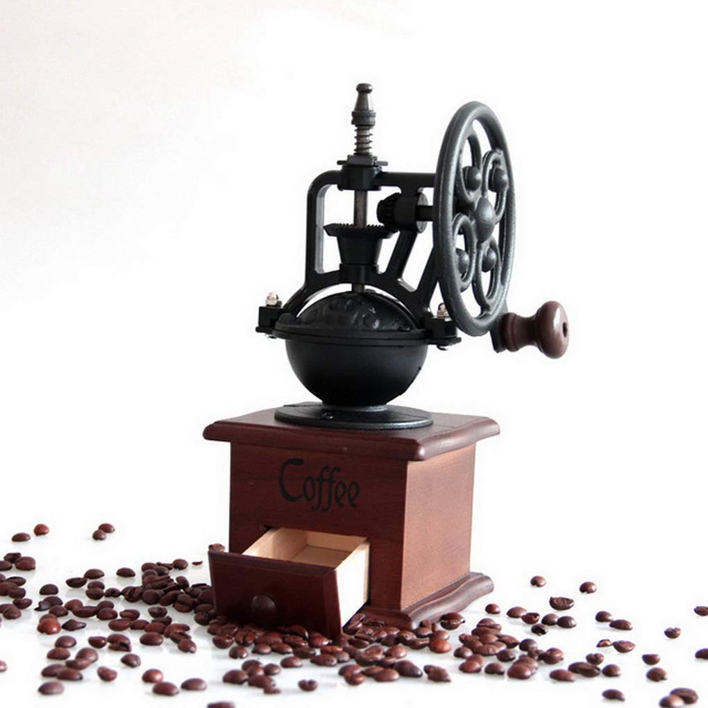 Stile Vintage Macina caffè Manuale, Macinacaffè Manuale Antico Macinacaffè in Ghisa con Impostazioni di Macinatura e Cassetto di Presa