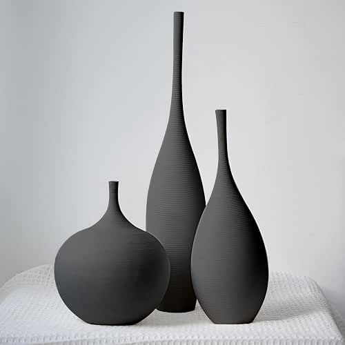 Relexome Black Ceramic Vase Modern Boho Wabi-Sabi Flower Vase Set
