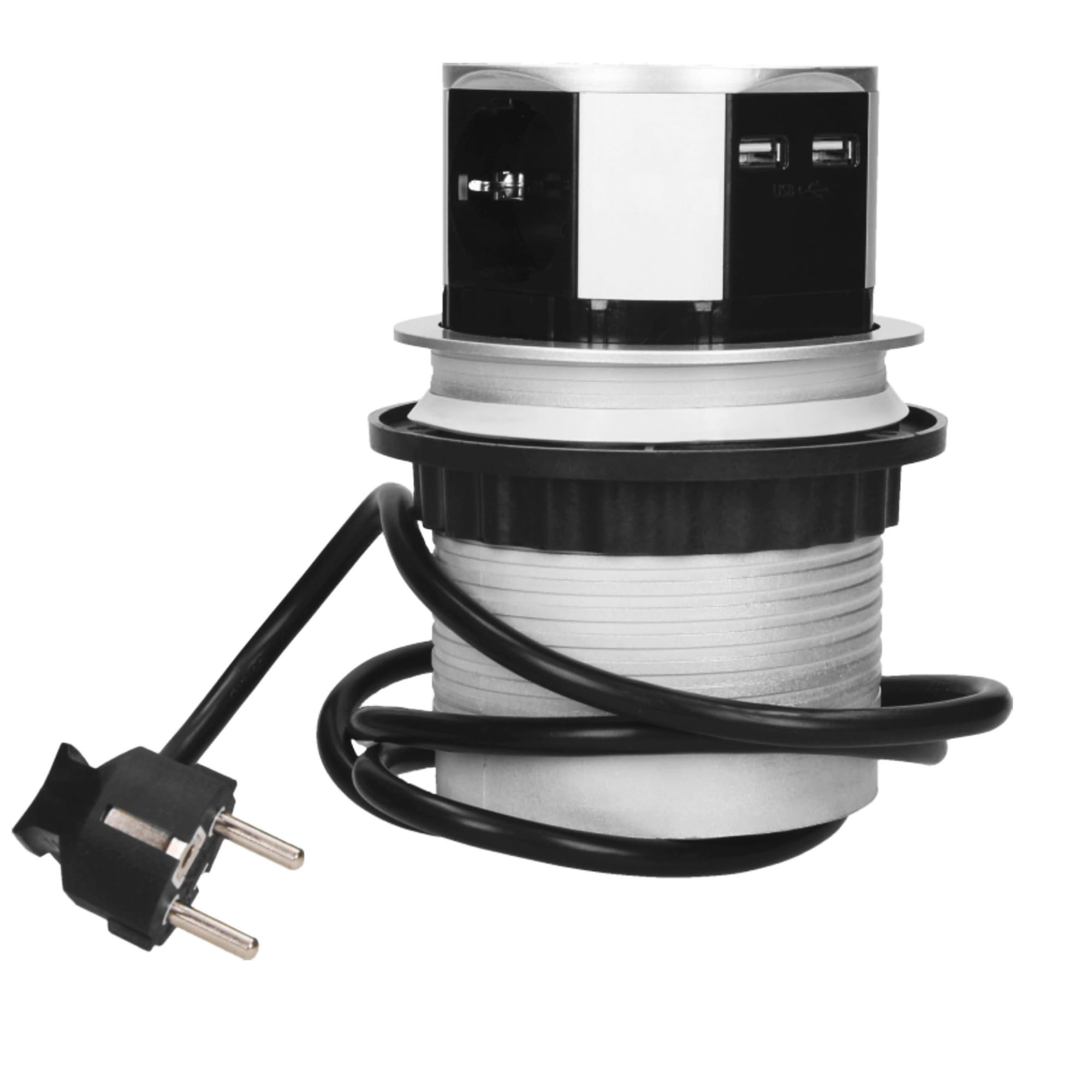 Enchufe Empotrable Ø10cm 3x2P+Z +Tierra Schuko 2X USB y Cabel 1,5m