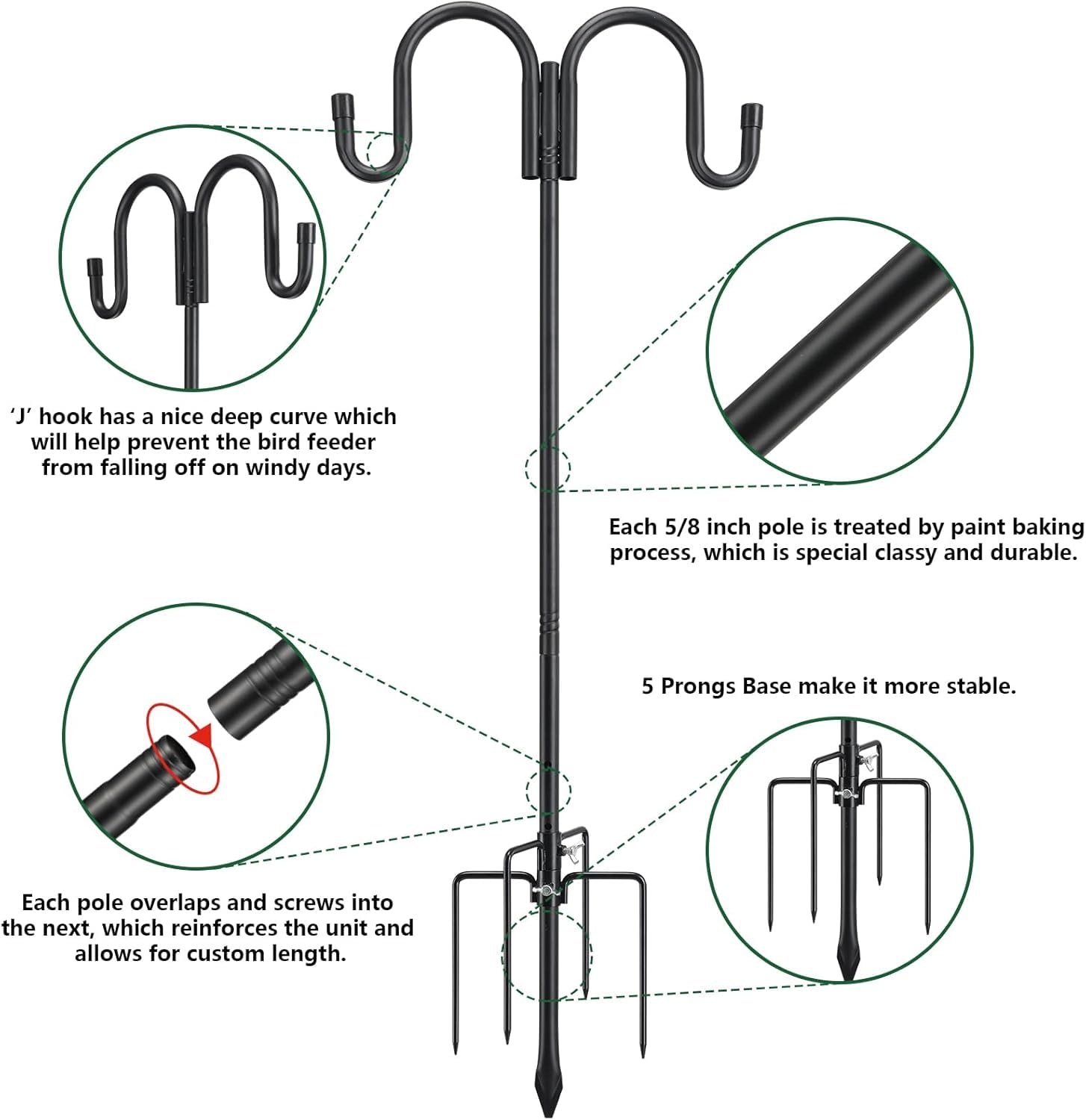 LAIDER HEROS Garden Schäferhaken 248cm - Heavy Duty Gartenhaken Mit 5 Zinken Für Dekoration