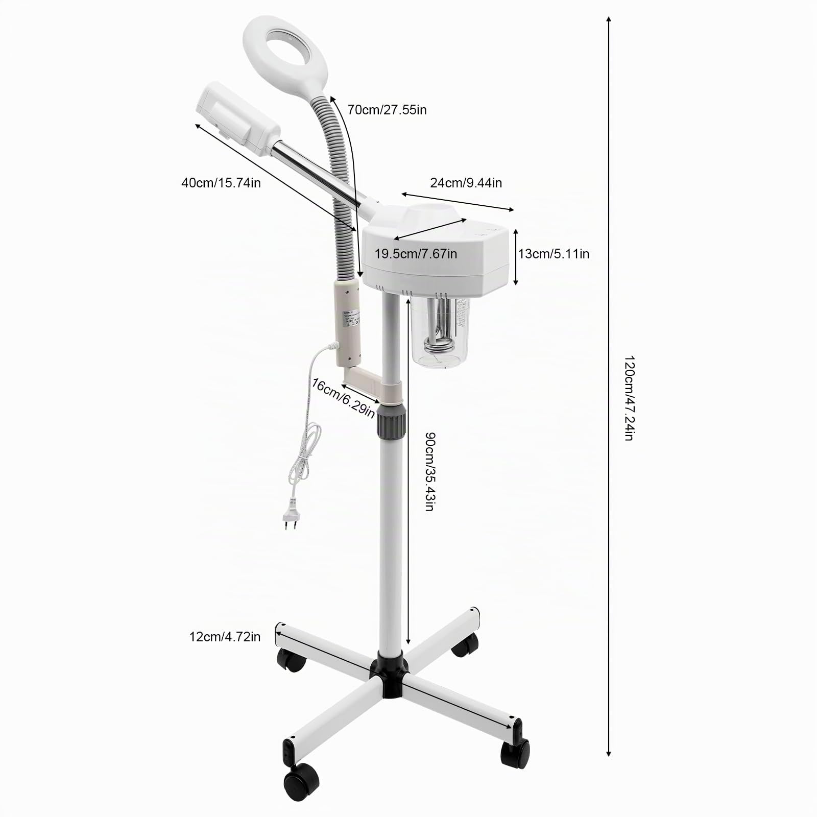 Gesichtsdampfer, 2 in 1 Bedampfer Kosmetik mit Räder, 800W Porenreiniger Gesichtssauna mit 5 Fache LED Lupenleuchte, Multifunktions Dampf Gesicht Gerät für Haushalte, Schönheitssalons, Spas