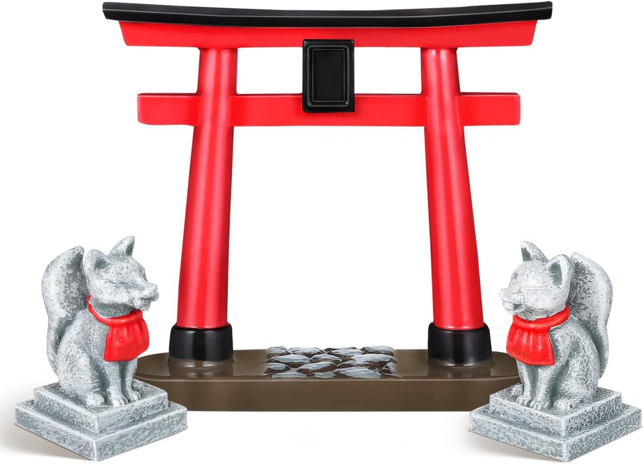 Gatuida Aquarium Decoration Japanese Miniature Japanese Shrine Sculpture Aquarium Accessories Decorative Garden Decoration Weatherproof Landscape Figure for Aquarium Landscape and Sand Table Fish