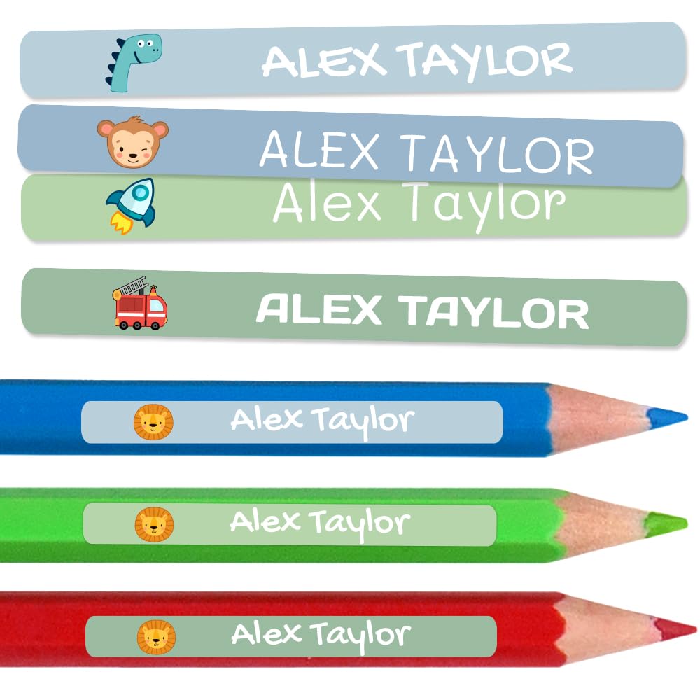 200 Personalised Sticky Labels for Pencils and Ballpoint Pens School Stickers with Name for Marking Items Waterproof Stickers for School and Nursery Dimensions 4.6 x 0.6 cm