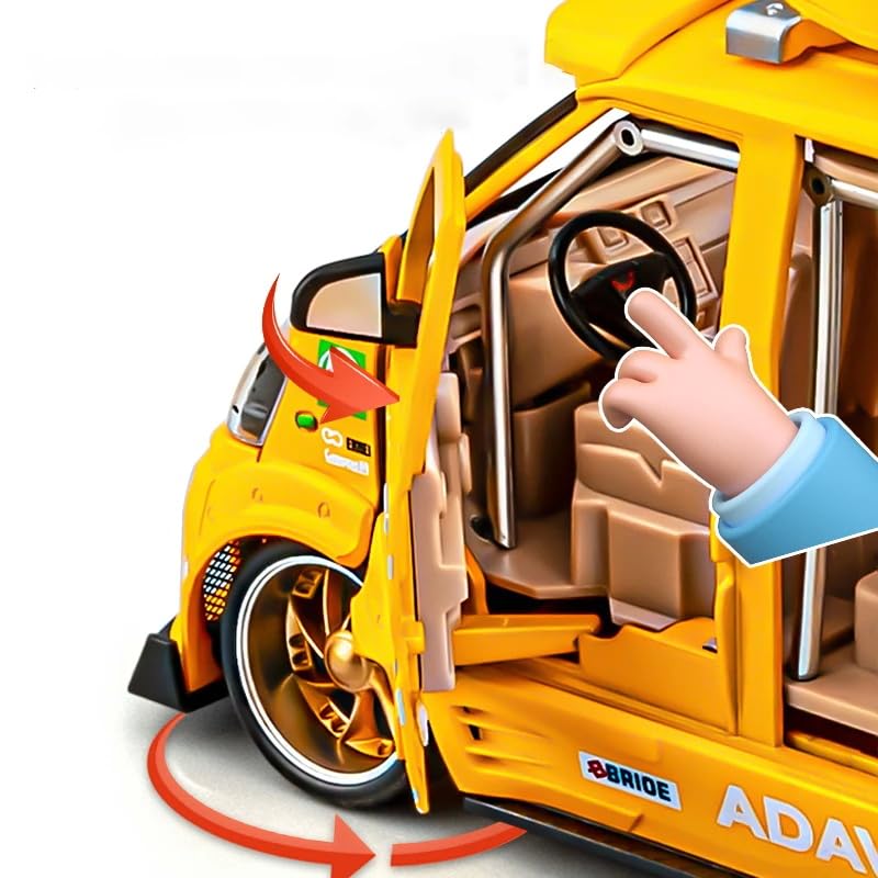 Image of Magicwand Die-Cast Zinc Alloy 1:24 Scale Wuling Track Sports Van【Large】 with 6 Openable Doors,Lights & Music & Steerable Front Wheels【Yellow】【Pack of 1】