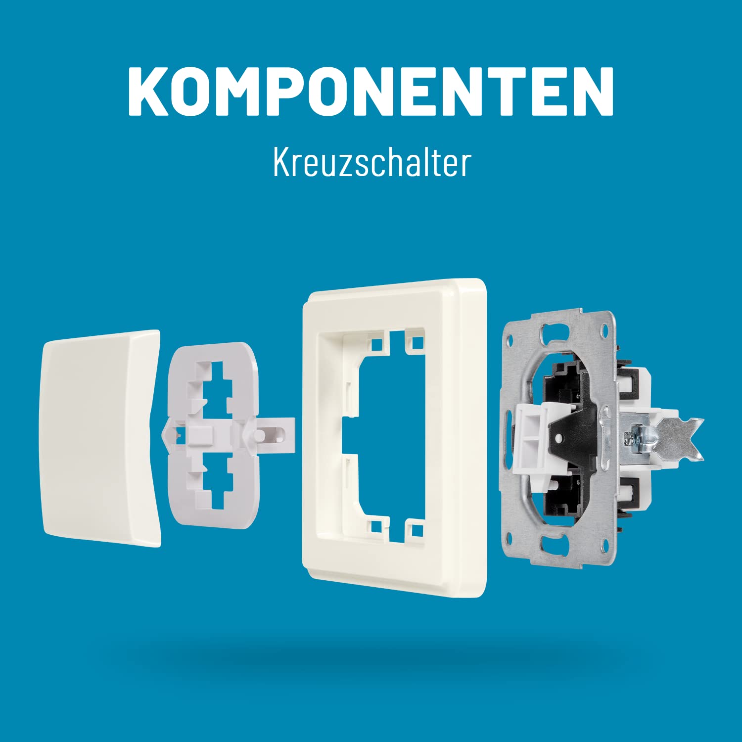 greate 20x Kreuzschalter Unterputz weiß - Lichtschalter 250V AC 10A IP20 | inkl. Rahmen, Unterputz Einsatz & Abdeckung - UP Schalter