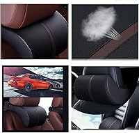 Vista 5 de ZHONGLI Almohada de cuello de coche Almohada de viaje de cuero PU para reposacabezas Soporte de cuello para asiento de coche (negro)