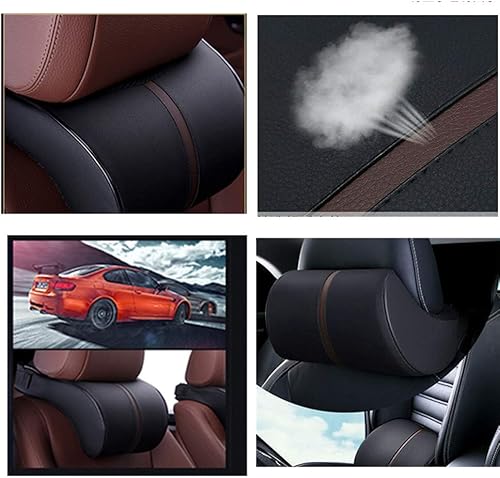 Miniatura 5 de ZHONGLI Almohada de cuello de coche Almohada de viaje de cuero PU para reposacabezas Soporte de cuello para asiento de coche (negro)