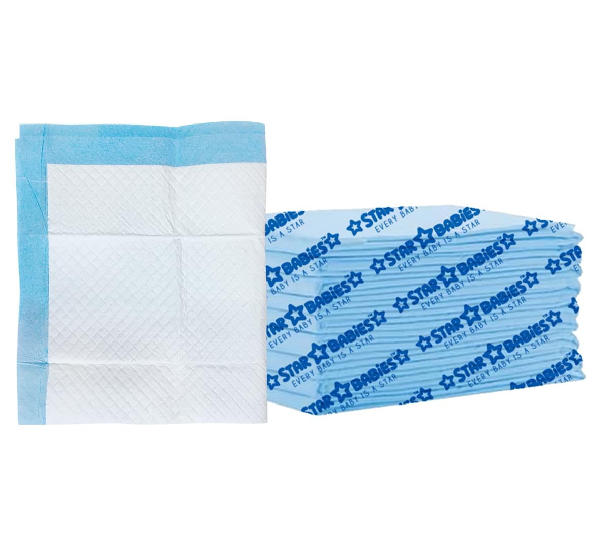 Star Babies Disposable Changing Pads/mat (45 x 60cm (10 Count), Extra Large Underpads waterProof for Incontinence, Heavy Absorb Chucks Pads for Kids, Babies Pack of 10-Blue