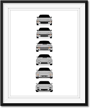 Custom Car Posters Handmade Poster compatible with Mazda RX-7 Generations and Print of Mazda RX7 FB, FC, FD - Silver, 11x14 Satin Print Unframed