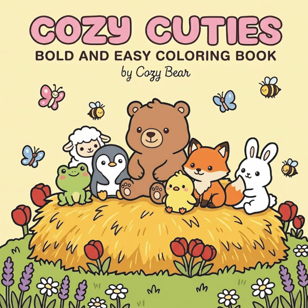 Cozy Cuties Animals: Coloring Book for Adults and Teens Featuring Cute Animal Friends, Cozy Hygge Moments, and Bold and Easy Designs for Relaxation (Cozy Bear Bold & Easy Coloring Book Series)