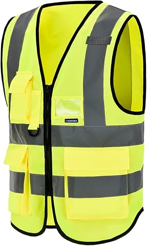 AYKRM Chaleco de seguridad Reflectante Alta visibilidad Ropa de trabajo chaleco Cremallera Seguridad Chaleco de Trabajo Multibolsillos 21 colores