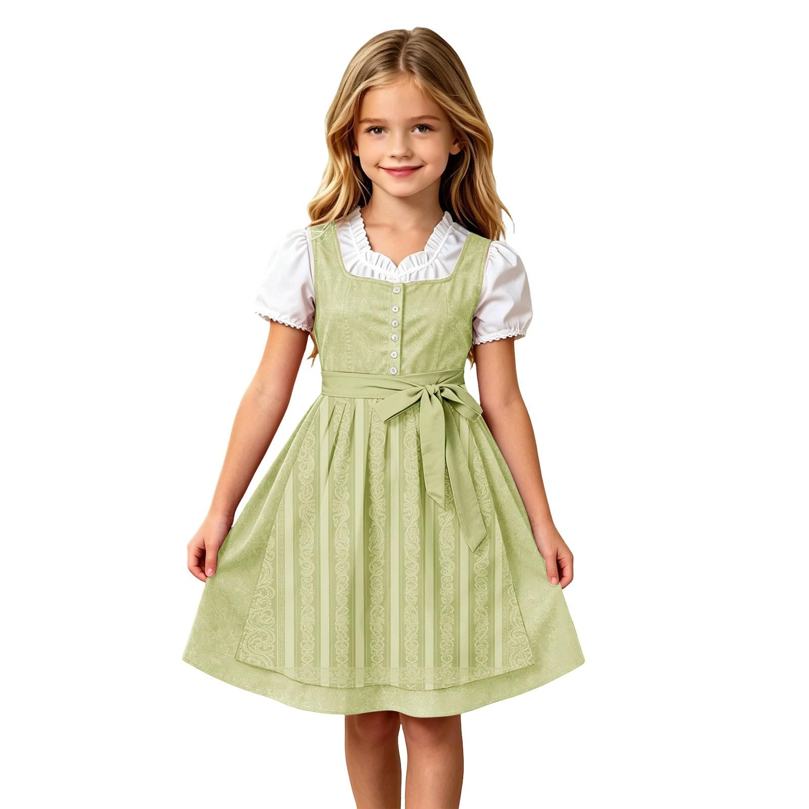 Girls Oktoberfest Costume Bavarian Beer Festival Dirndl Dress with Apron — image 1
