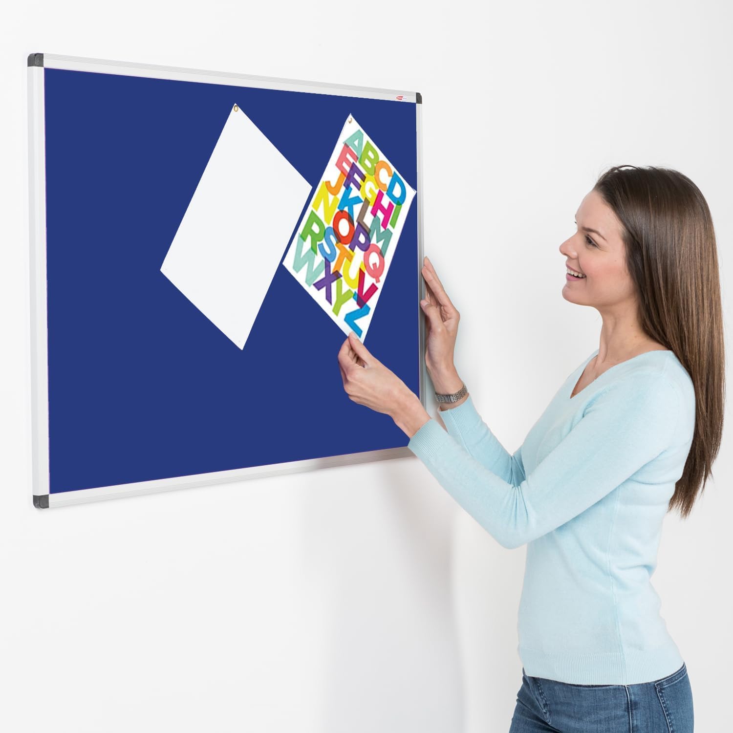 Metroplan Aluminium Framed Blue Felt Notice Board, 900 x 600 mm, Wall-Mounted, Low Fade Felt - Ideal for Office, School, Healthcare,
