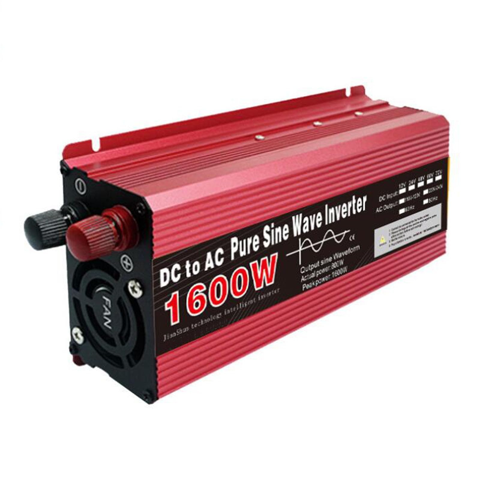 Przetwornica czystej fali sinusoidalnej 1600 W DC 12 V/24 V/48 V/60 V na AC 110 V/220 V konwerter zasilania falownik solarny cyfrowym wyświetlaczem do domowego kempingu