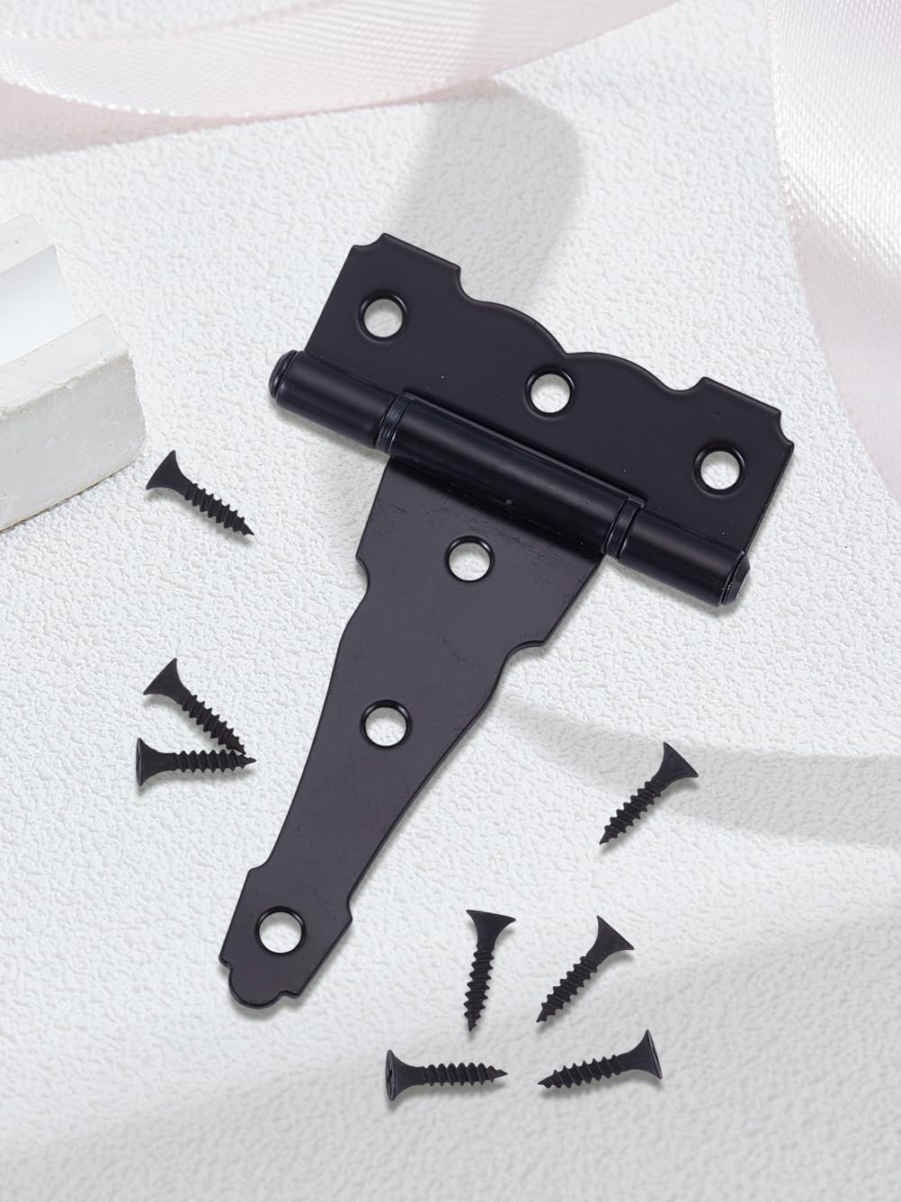 1Set T Strap Hinge, Black Triangle Iron Hinge, Shed Storage Gate Strap Hinges, Self Closing Hinges with Carbon Steel Screws for Wardrobe Door and Table Accessories, 4.92x3.27x0.39inch