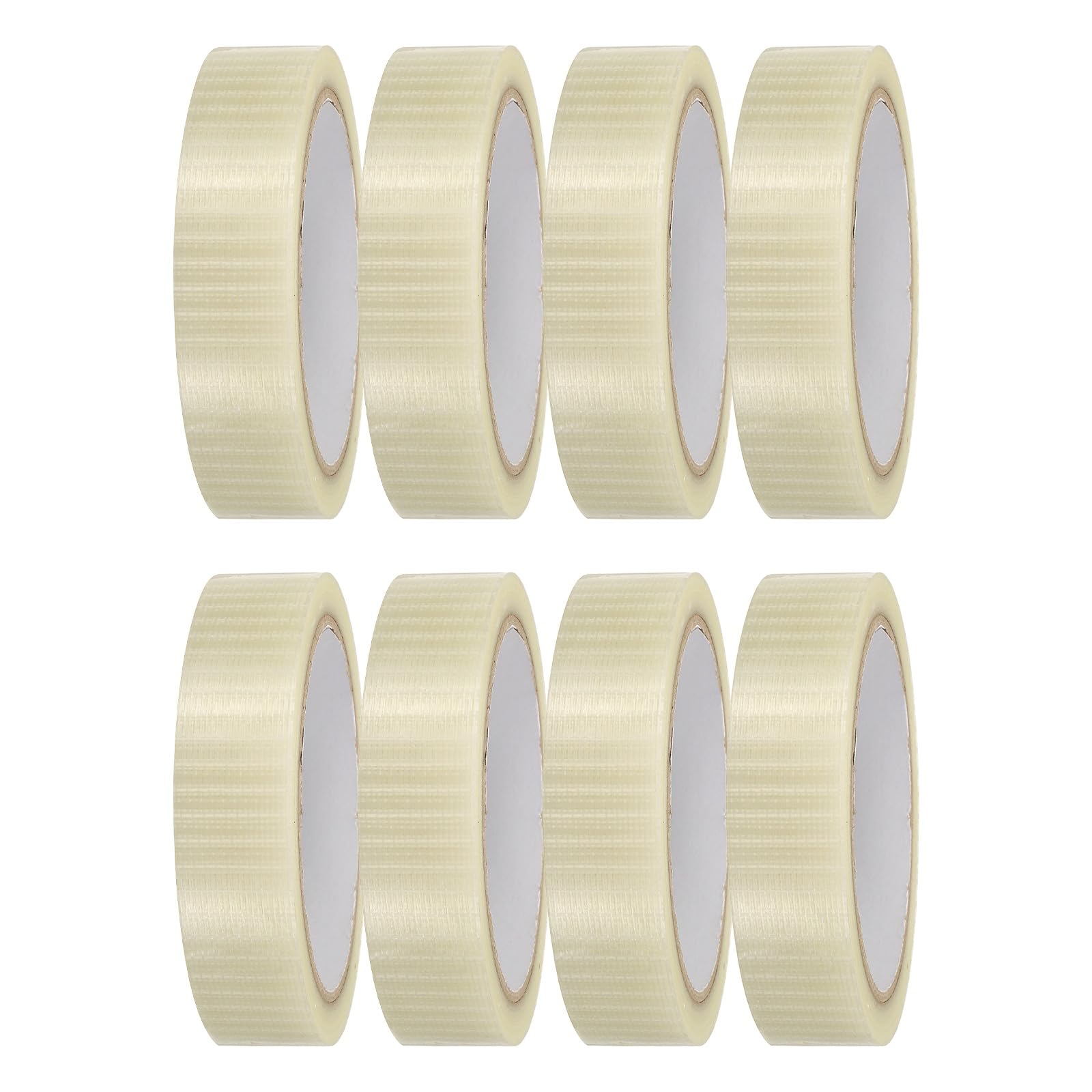 sourcing map 8 Rolls Filament Strapping Tape, 24 mm x 20 m x 0.15 mm Heavy Duty Fiberglass Mesh Reinforced Packaging Clear Waterproof Adhesive Tape for Packaging, Moving, Home Use