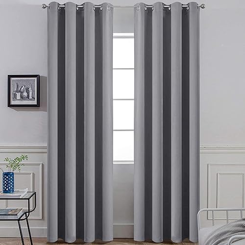 Yakamok Room Darkening Gray Blackout Curtains, Light Blocking Thermal Insulated Grommet Drapes for Bedroom Living Room, 52W x 84L, Grey Curtains, 2 Panels, 2 Tie Backs Included