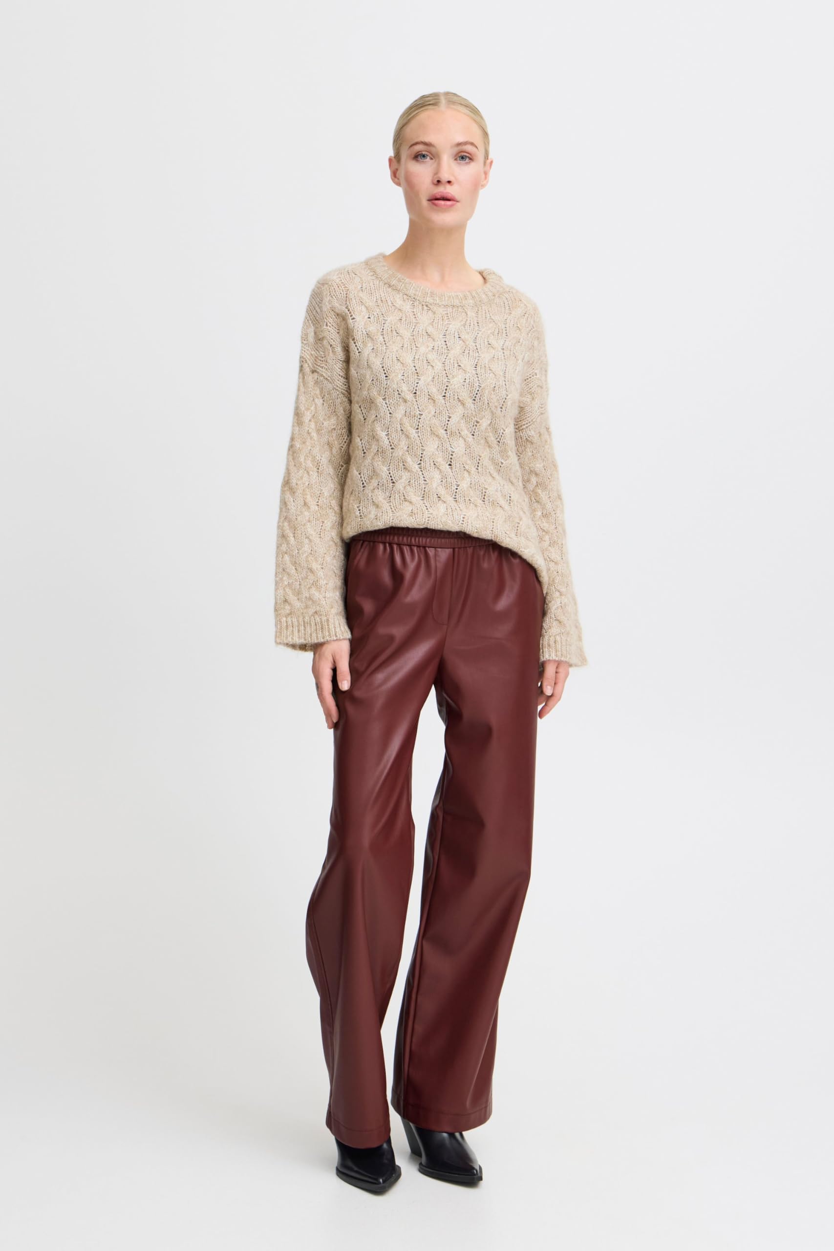 b.young BYDaja Damen Hose Lederimitat-Hose Pants mit Eingrifftaschen Gummizug Regular fit