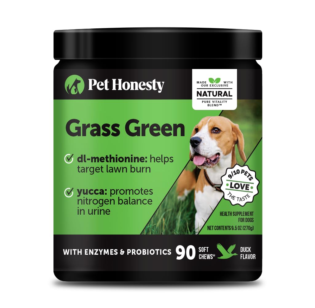PetHonesty GrassGreen Grass Burn Spot Chews for Dogs - Dog Pee Lawn Spot Saver Treatment Caused by Dog Urine - Cranberry, Apple Cider Vinegar, DL-Methionine Grass Treatment Rocks - 90 Chew Treats