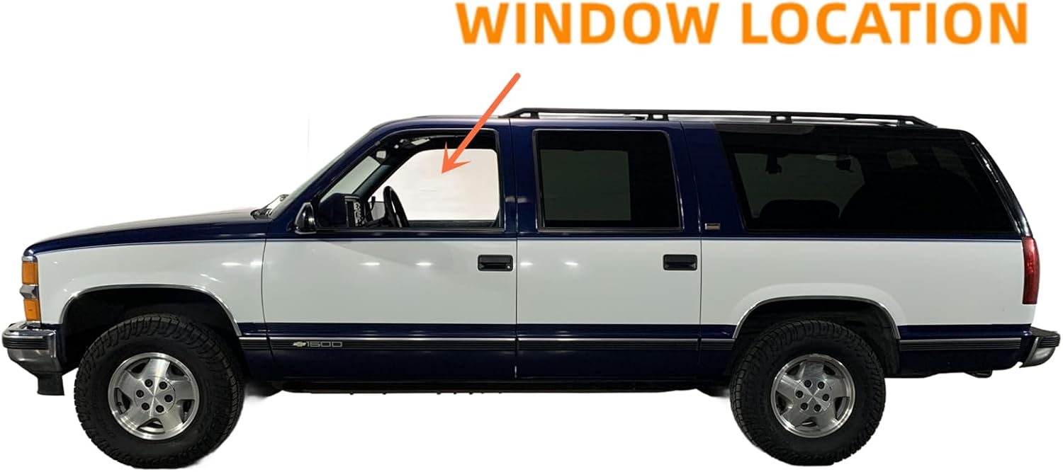 Driver/Left Side Front Door Window Glass Clear Replacement For GMC Yukon&Suburban 93-99/ Topkick 93-96 & Chevrolet Tahoe/ Suburban 93-99/ Kodiak 93-96/ Blazer 93-94& Cadillac Escalade 99-00