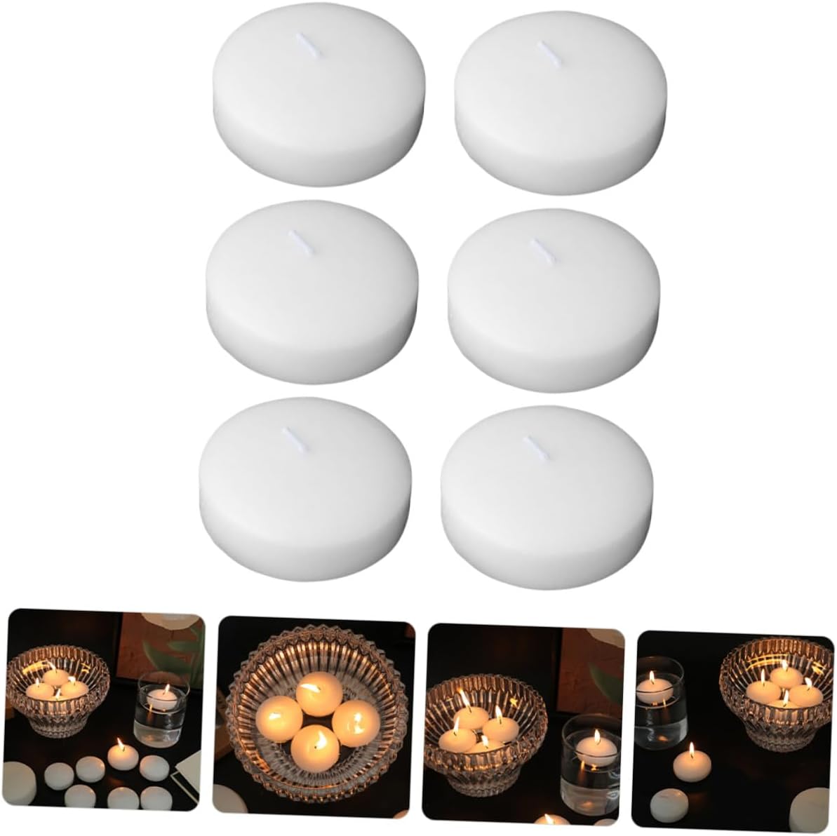 6pcs Small Unscented Round Floating Votive Candles 4.5x2.5cm for Wedding Party Home Decor Romantic Dinner Pool Use