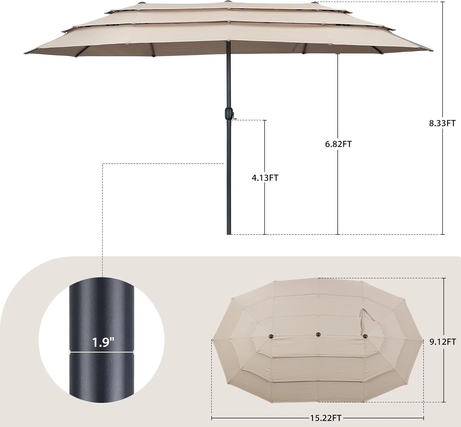 Ainfox 15ft Large Patio Umbrella, Outdoor Double-Sided Pool Umbrellas, 3 Tiers Large Rectangle Market Umbrella for Poolside